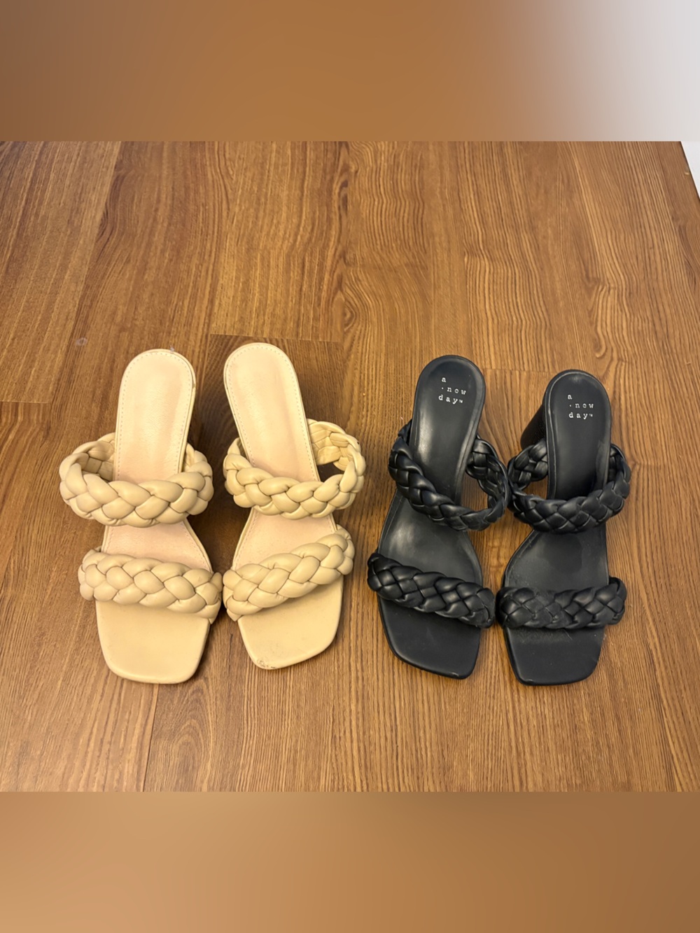 a new day Braided Double-Strap Slide Sandals in Beige and Black